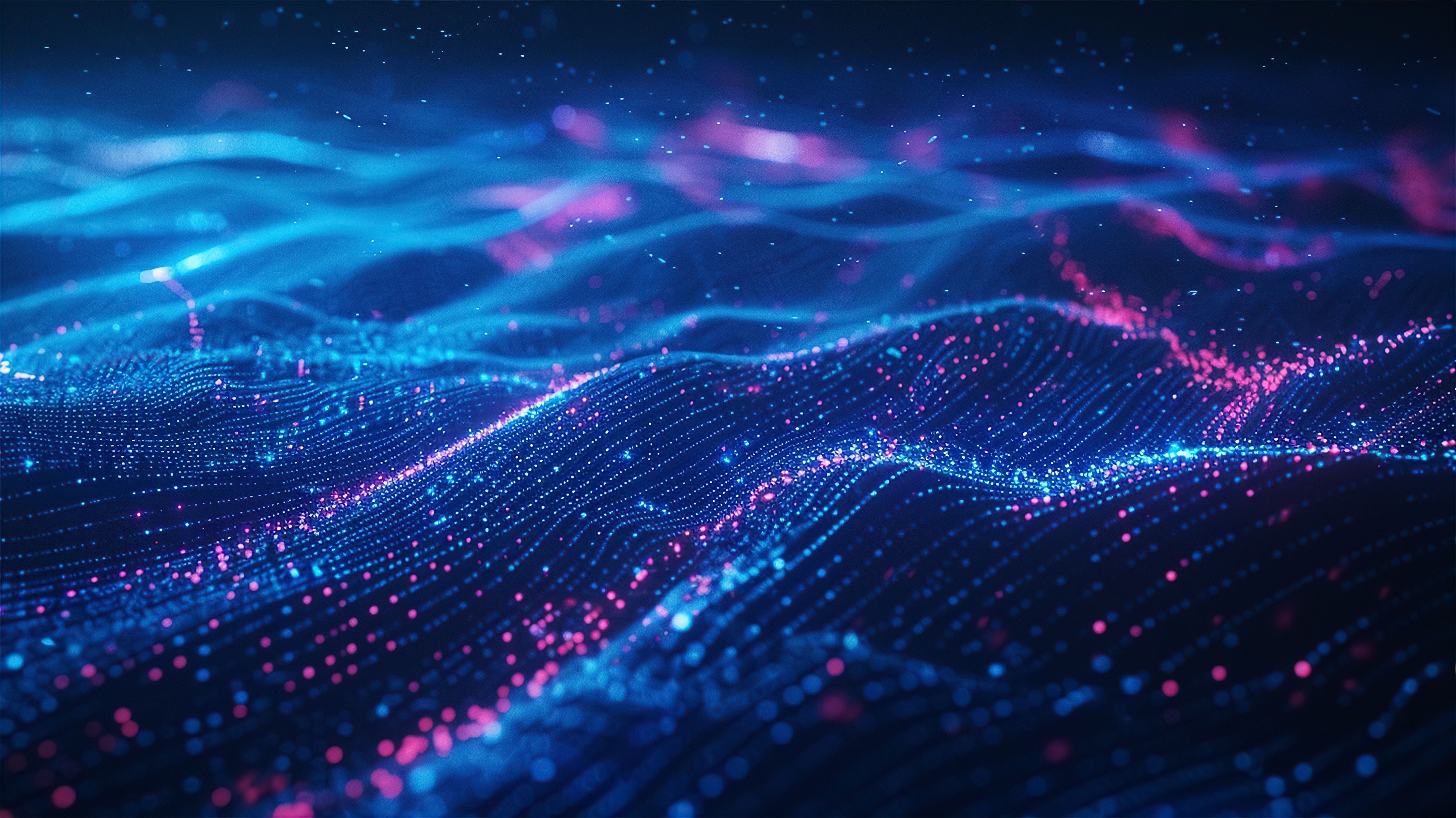 Blue abstract technology data wavy lines in holographic style